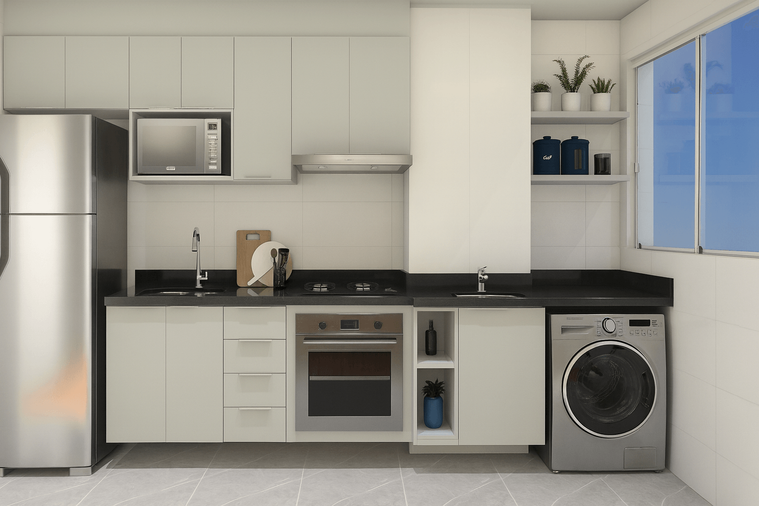 Kit Cozinha e Lavanderia Completa - Minimalista